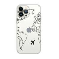 iPhone 14 Pro Uyumlu World Map Lines Desenli Şeffaf Silikonlu Telefon Kılıfı