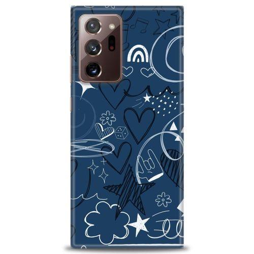 Samsung Galaxy Note 20 Ultra Kılıf HD Baskılı Kılıf - Notalar ve Kalpler Mavi + Tam Ekran Koruyucu