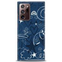 Samsung Galaxy Note 20 Ultra Kılıf HD Baskılı Kılıf - Notalar ve Kalpler Mavi + Tam Ekran Koruyucu