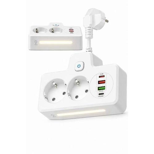 Bkl-502 Akım Korumalı 2li Priz 2 Usb Ve 2 Type-c Çıkış 4000w Hızlı Şarj Duvar Tipi Dokunmatik Led Aydınlatmalı