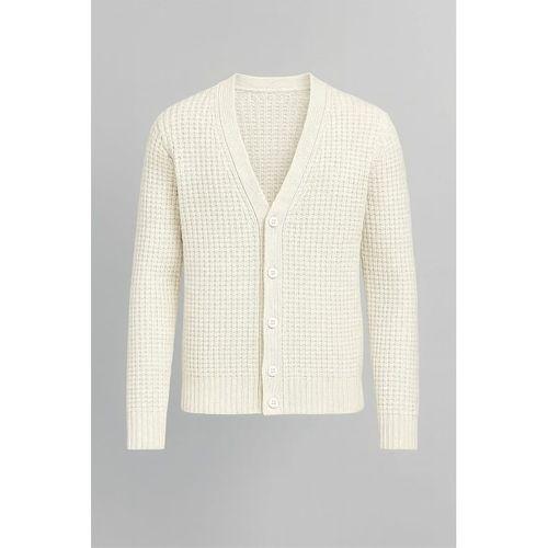 Nopenli Fitil Örgü Düğmeli Hırka - Taş