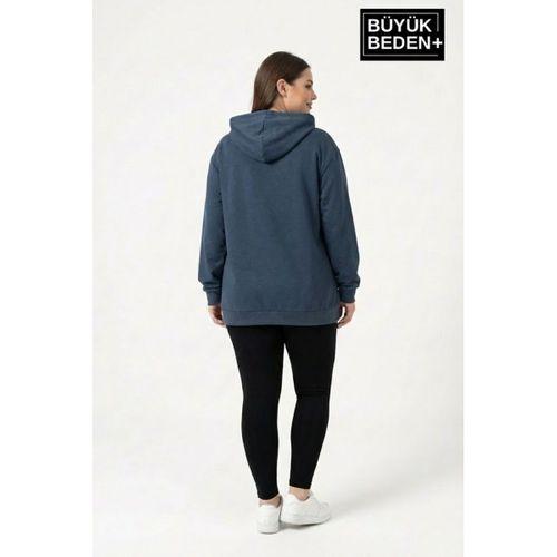 Kadın Büyük Beden Kapşonlu A Baskılı ince Swatshırt SPR26BSWK957-12