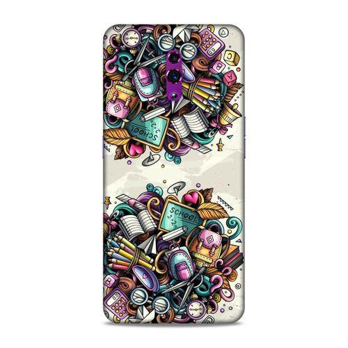 Oppo Reno Kılıf Kirtasiye Malzemeleri Doodle Arka Kapak Silikon Koruma Full Koruyucu