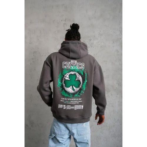 Erkek Baskılı Kapüşonlu Ve Kordon İpli Sweat - Gri