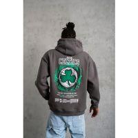 Erkek Baskılı Kapüşonlu Ve Kordon İpli Sweat - Gri