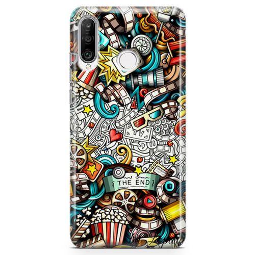 Huawei Nova 4e Kılıf Sinema Doodle Arka Kapak Koruma Desenli Full Koruyucu