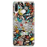 Huawei Nova 4e Kılıf Sinema Doodle Arka Kapak Koruma Desenli Full Koruyucu