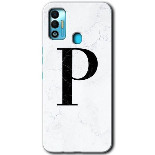 Potkal Hediye Fabrikası Tecno Spark 7T Kılıf HD Desen Baskılı Arka Kapak - Beyaz Mermer Desenli P Harfi
