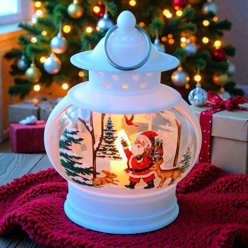 VIP OVAL BEYAZ NOEL BABA YILBAŞI FENERİ GÜN IŞIĞI LED IŞIKLI FENER YILBAŞI HEDİYELERİ 14X8X4 CM