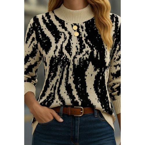 Kadın Uzun Kollu Balıkçı Yaka çok Renkli Triko Bluz