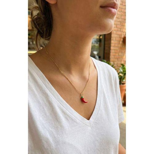 Pirinç Gold Renk Kırmızı Kapya Biber Model Kadın Kolye
