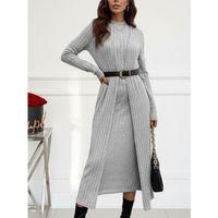 Kadın Uzun Kollu Yarı Balıkçı Yaka şardonlu Kaşkorse Elbise Ve Uzun Hırka Ikili Takım