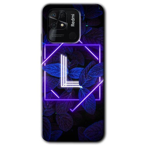 Xiaomi Redmi 10C Kılıf HD Desen Baskılı Arka Kapak + Temperli Cam - Dark Neon Yaprak L Harfi