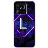 Xiaomi Redmi 10C Kılıf HD Desen Baskılı Arka Kapak + Temperli Cam - Dark Neon Yaprak L Harfi