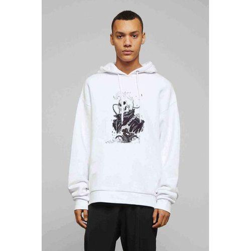 Ghost Rider Motorsikletci Rider Skull Kurukafa Baskılı Beyaz Erkek Kapşonlu Sweatshirt