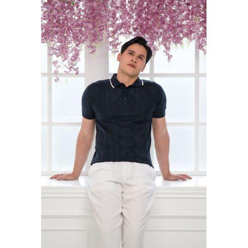 Slimfit Kolları Lastikli Likralı Desenli Polo Yaka Triko T-shirt