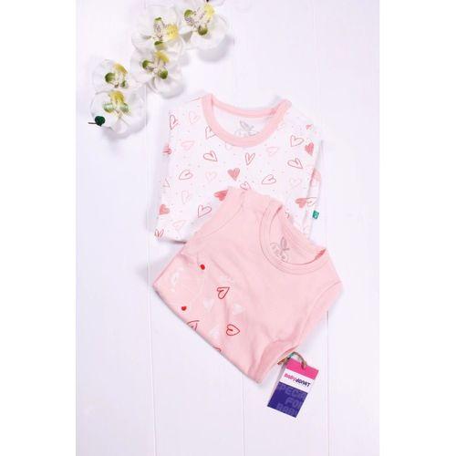 Kalp Desenli Uzun Kol 2'li Kız Bebek Body Seti