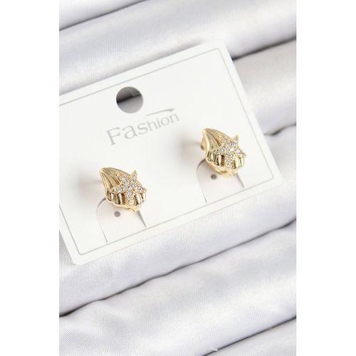 Pirinç Zirkon Taşlı Yıldız Model Gold Renk Çocuk Küpe