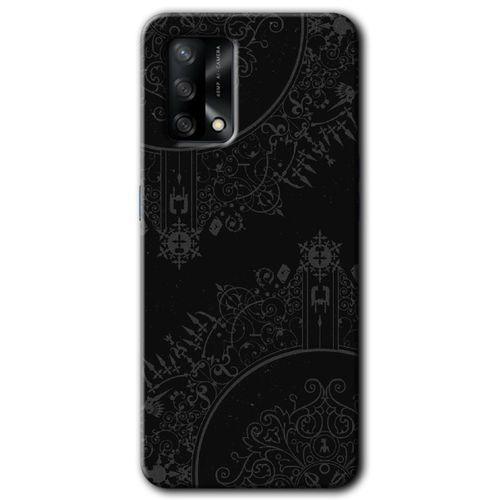 Oppo A74 Kılıf Baskılı Kapak - Siyah Mandala + 5D Tam Kaplayan Cam