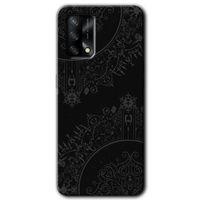 Oppo A74 Kılıf Baskılı Kapak - Siyah Mandala + 5D Tam Kaplayan Cam