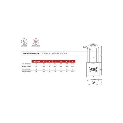 Kale Asma Kilit Çelik Uzun Pirinç 60 Mm