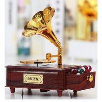 Nostaljik Gramafon Hareketli Müzik Kutusu Çekmeceli N-28AL5