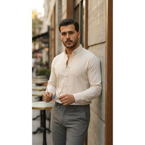 Erkek Uzun Kollu Rahat Keten Gömlek