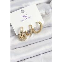 Pirinç Zİrkon Taşlı Halka Model Gold Renk 3'lü Kadın Küpe
