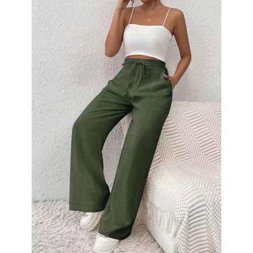 Kadın Yüksek Bel önden Bağlamalı Geniş Kesim Keten Pantolon