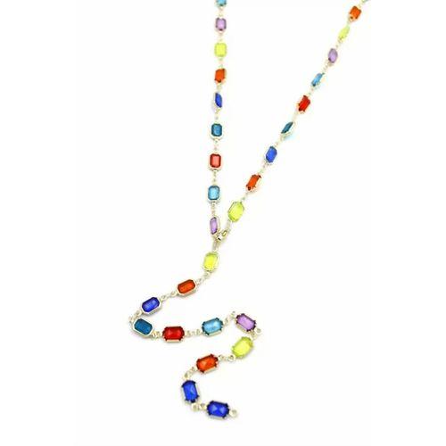 Renkli Taşlı Y Kolye - Altın