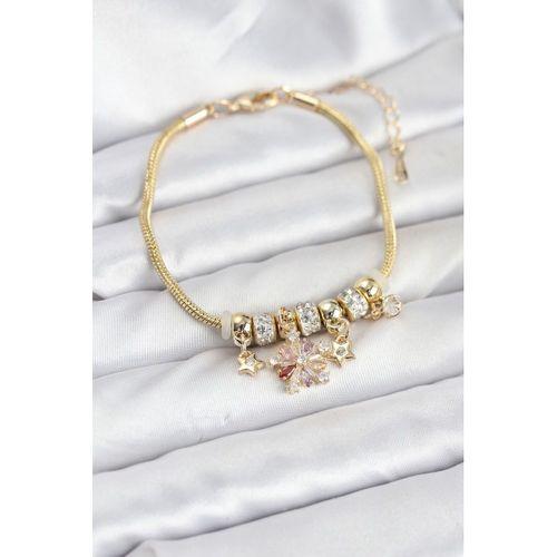 Pirinç Gold Renk Renkli Yıldız Charmlı Kadın Bileklik