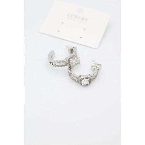 Baget Taşlı Küpe - Gümüş