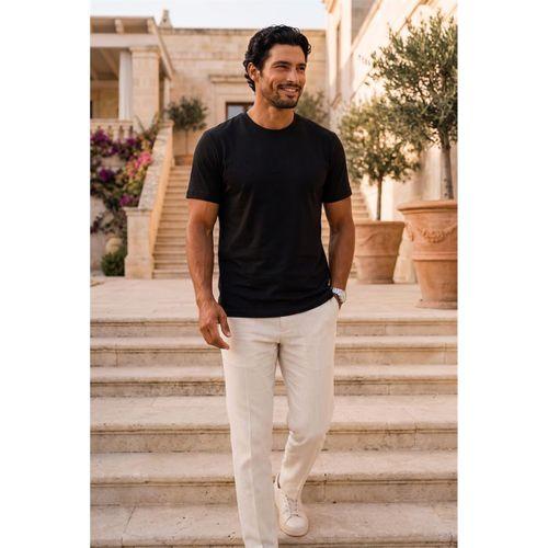 Linklater Regular Fit Basic Likralı Pamuk Erkek T-Shirt - Siyah