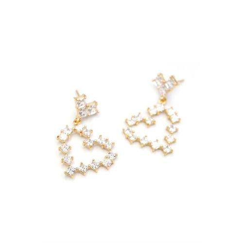 Taşlı Kalp Küpe - Altın