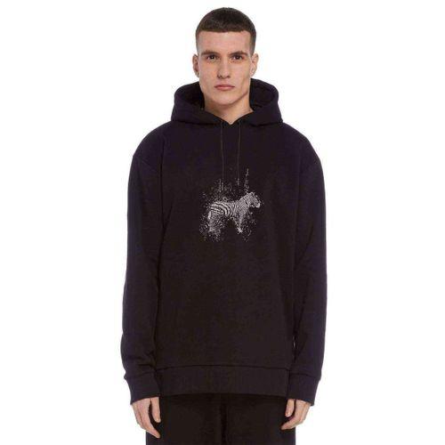 Zebra Baskılı Siyah Erkek Kapşonlu Sweatshirt