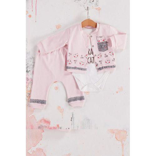 Kedi Desenli 3'lü Hırkalı Kız Bebek Takım