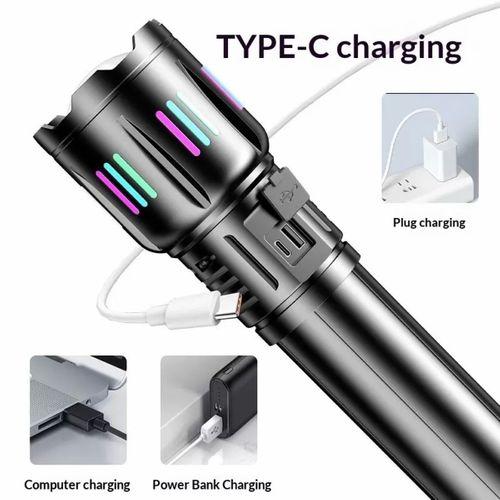 Bedotech Bd-5501 50w Tg Led Alüminyum Alaşımlı Zoomlu Dijital Göstergeli Type-c Şarjlı El Feneri