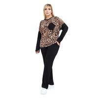 Melsay Butik Siyah Leopar Desen Çapraz Cep Detaylı Eşofman Takımı