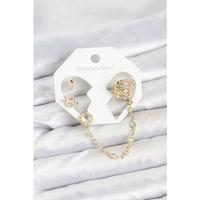 Uzay Model Pirinç Gold Renk Zincir Bağlantılı Ear Cuff Küpe Seti