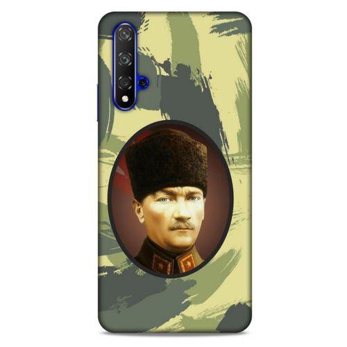 Huawei P Smart S Y8P Kılıf Atatürk (17) Tasarım Kılıf Kamuflaj Koyu Yeşil