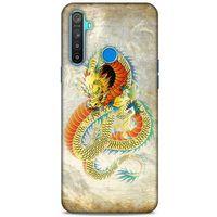 Oppo Realme 5i Kılıf Dragons (21) Koruyucu Kapak Ejderha Dövme Sarı