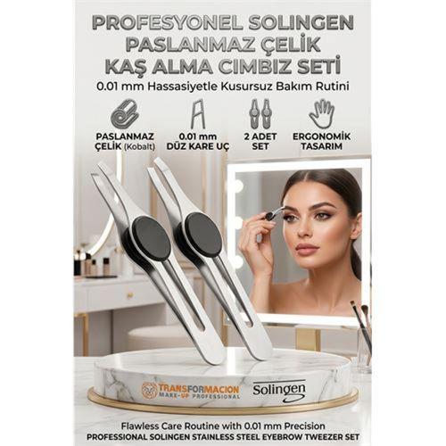 Profesyonel Kaş Cımbızı 2'li Set Çelik Düz Uçlu Tüy Alma Cımbızı Solingen Professional 718965