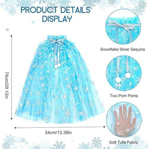 Karlar Ülkesi Elsa Frozen Mavi Pelerin – 80 cm Kar Desenli Çocuk Pelerini ( Taç Hariç ) (3748)