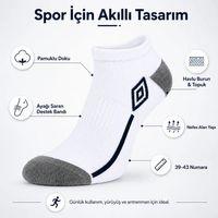 Erkek 3’lü Spor Patik Çorap 39-44 Pamuklu Havlu Destekli Bilek Boy Beyaz Gri
