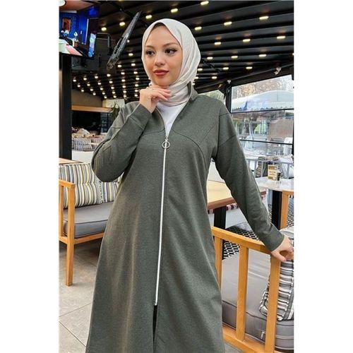 Göğüsten Detaylı Fermuarlı Sade Basic Eşofman Spor İkili Takım - 03063.005 - Haki