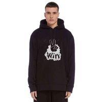 Peace Win Baskılı Siyah Erkek Kapşonlu Sweatshirt