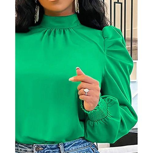 Kadın Uzun Kollu Balıkçı Yaka Arkadan Bağlamalı Omuzlardan Balon Ithal Krep Bluz