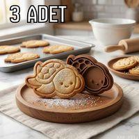 3Lü Sevimli Deniz Kaplumbağası Hamur Şekillendirici Kurabiye Ve Oyun Hamuru Kalıbı 9 cm