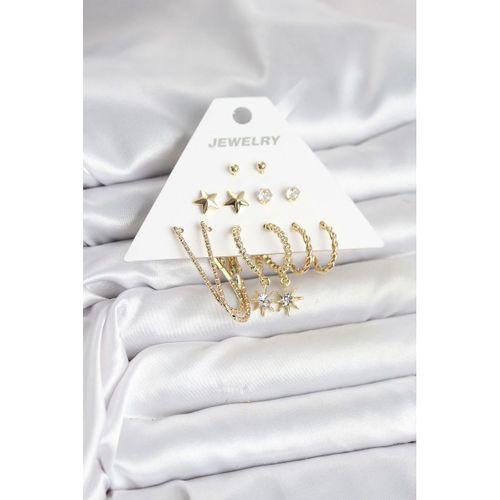 6 Çift Kadın Küpe Seti Gold Renk