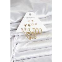 6 Çift Kadın Küpe Seti Gold Renk